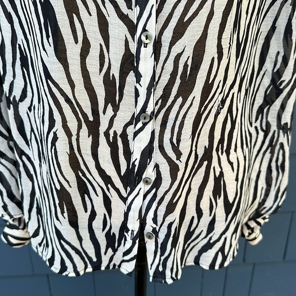 Free people large sheer, zebra print blouse top shirt, large - Picture 4 of 11
